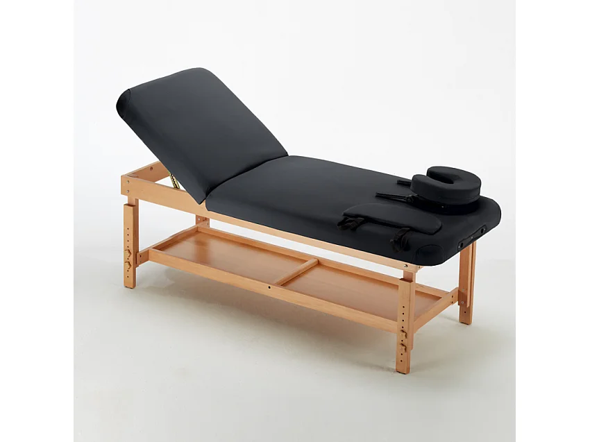 Stationäre Profi-Massageliege Holz 2 Zonen 225 cm Comfort - Schwarz