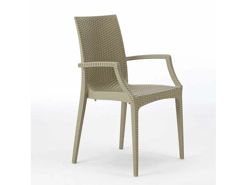 20 Sedie poltrone braccioli per bar giardino Poly rattan Bistrot Arm Grand Soleil - Beige