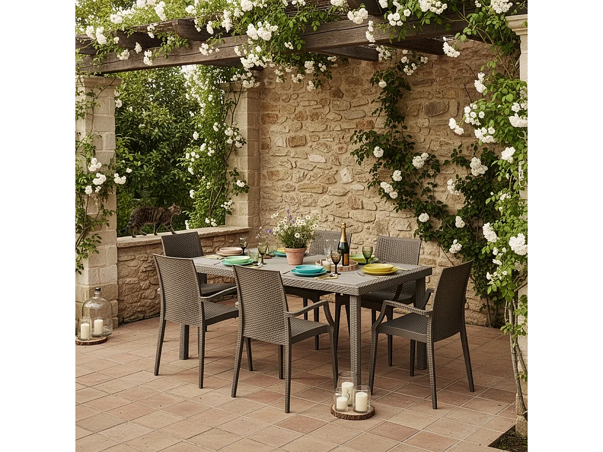 20 Sedie poltrone braccioli per bar giardino Poly rattan Bistrot Arm Grand Soleil - Beige