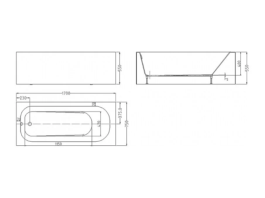 Eckbadewanne aus Acryl Fiberglas Design Ozone