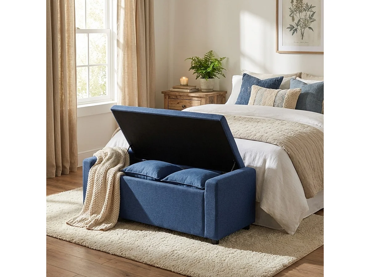Banc de rangement en tissu pour chambre ou entrée Merak - Bleu