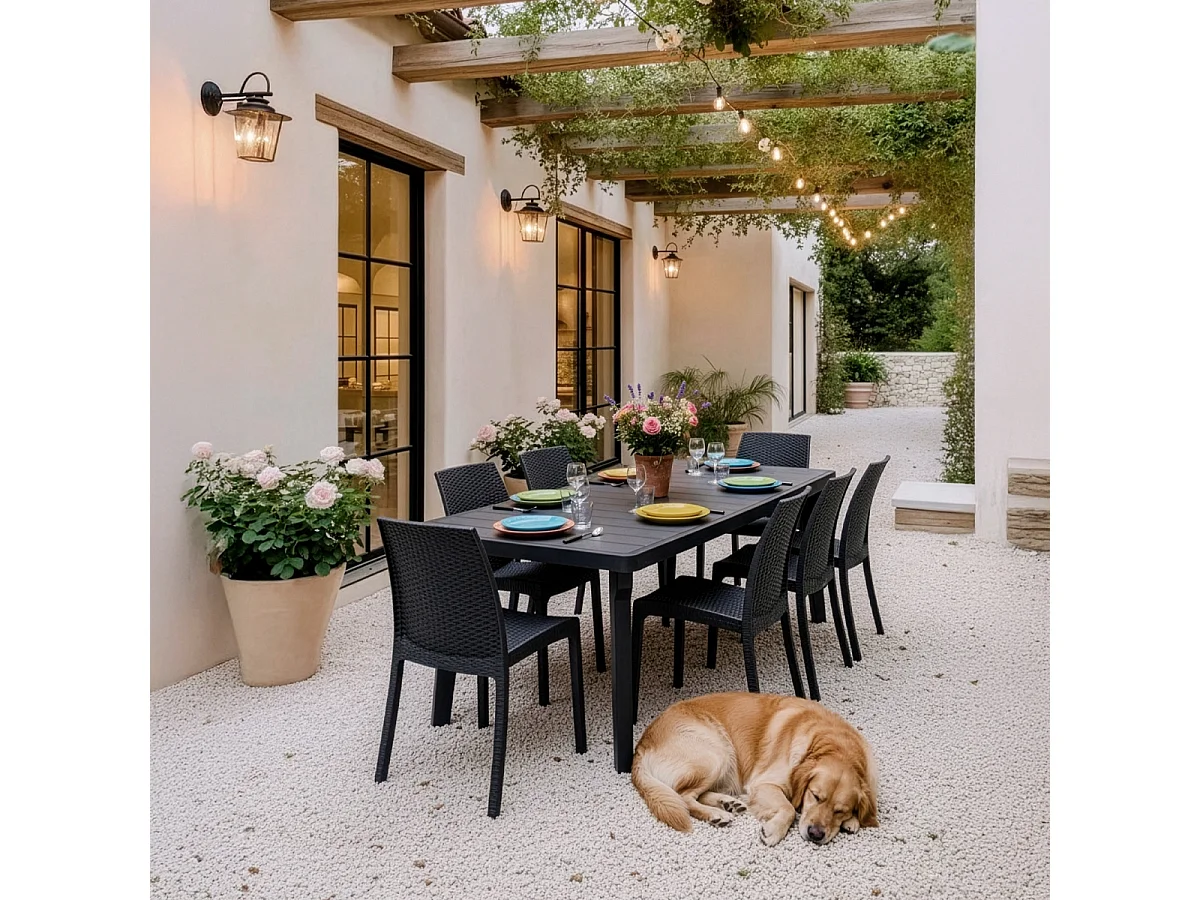 Mesa de jardín extensible 160-220x90 cm de polipropileno Bergen - Negro