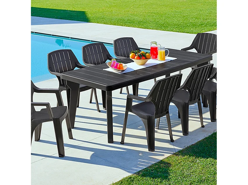 Mesa de jardín extensible 160-220x90 cm de polipropileno Bergen - Negro
