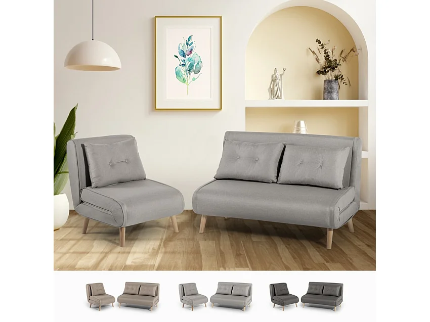 Skandinavisches 2-sitziges faltbares Stoffsofa Set Sienna - Grau