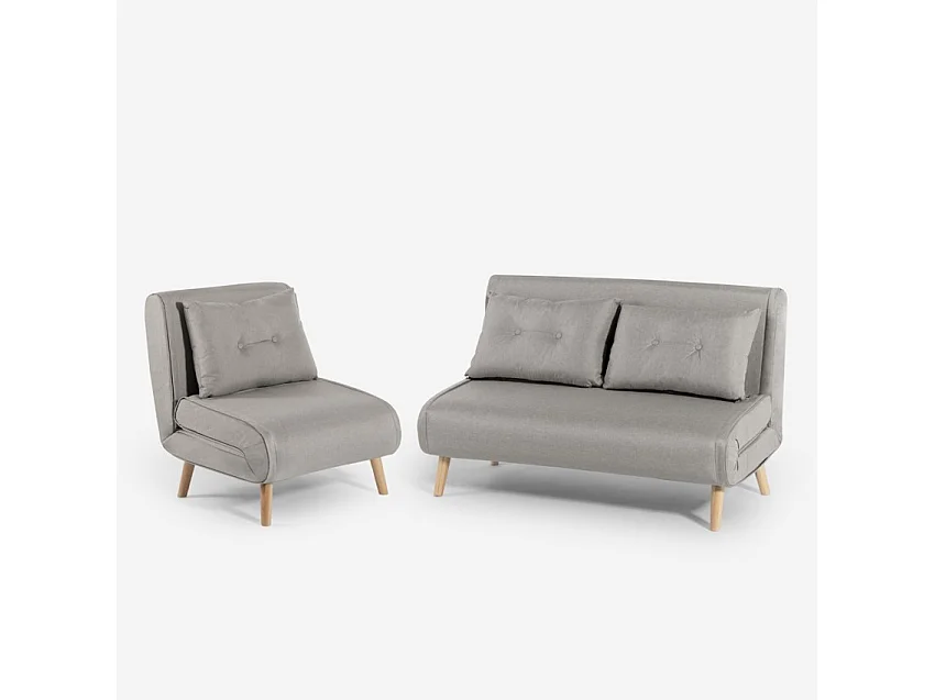 Skandinavisches 2-sitziges faltbares Stoffsofa Set Sienna - Grau