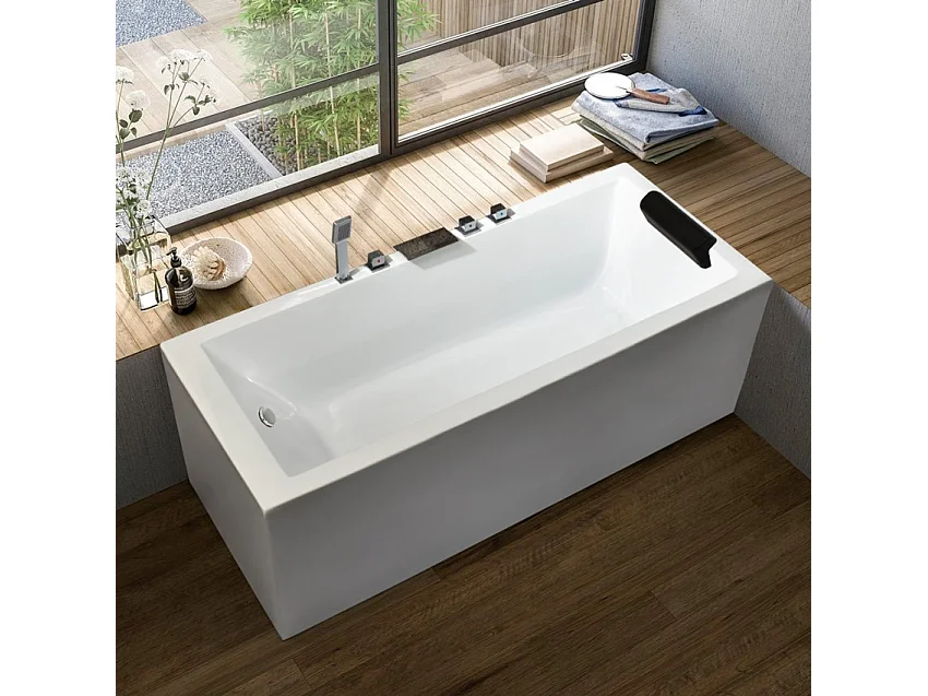 Bañera empotrada rectangular con reposacabezas resina fibra de vidrio Lombok