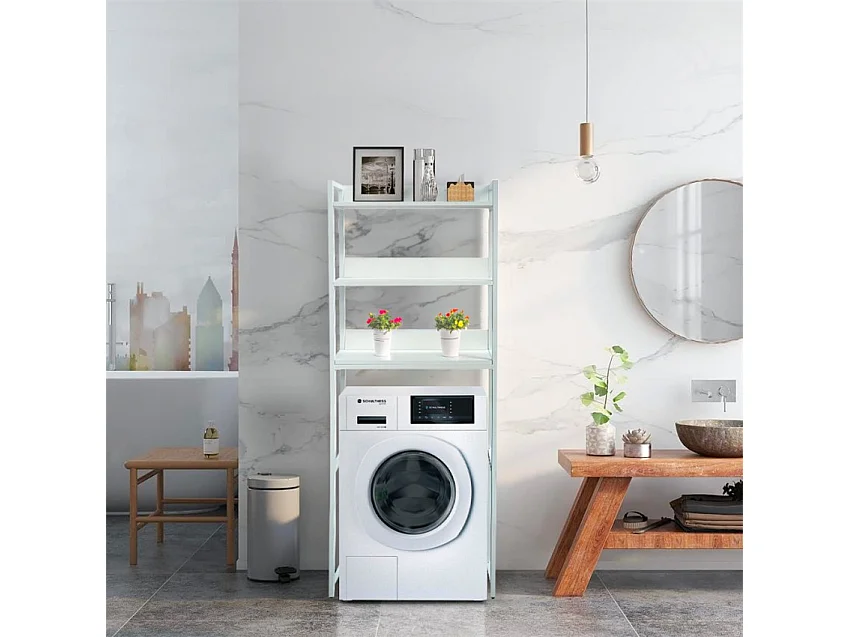 Mueble baño para lavadora, secadora y WC 3 estantes 63x24x157 h Tamiq - Blanco