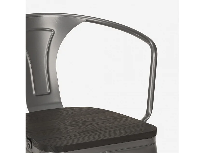 20 sillas de comedor de metal y madera estilo industrial steel wood arm Stock - Gris Oscuro