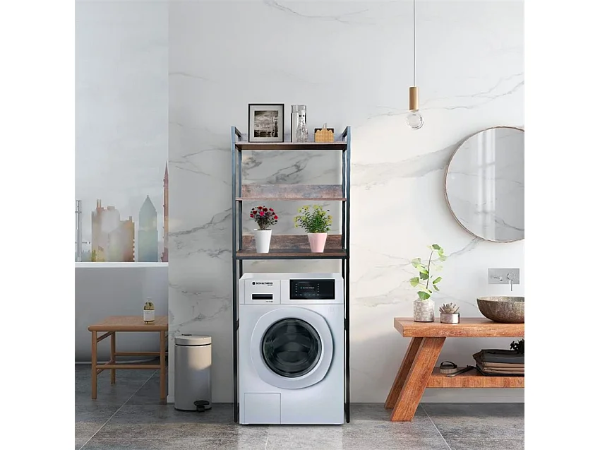 Meuble de salle de bain lave-linge WC 3 étagères 63x24x157h Tamiq - Marron - Noir