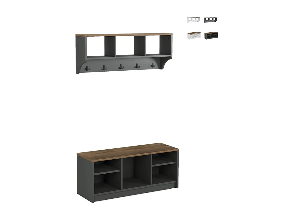 Conjunto muebles recibidor: banco zapatero y perchero de pared de madera Parson - Negro