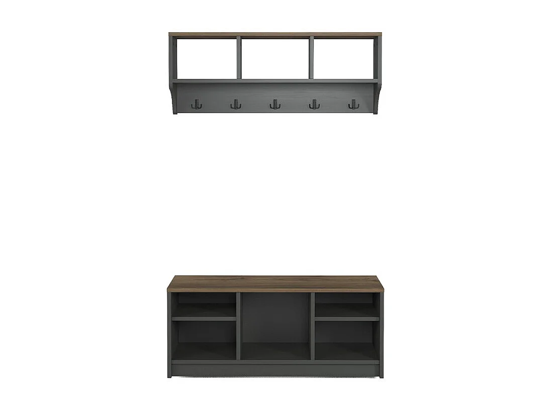 Conjunto muebles recibidor: banco zapatero y perchero de pared de madera Parson - Negro