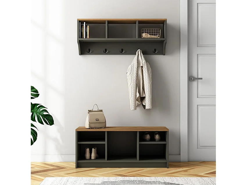 Conjunto muebles recibidor: banco zapatero y perchero de pared de madera Parson - Negro