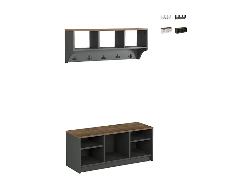 Conjunto muebles recibidor: banco zapatero y perchero de pared de madera Parson - Negro
