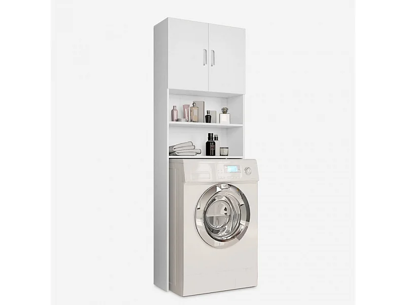 Meuble de buanderie peu encombrant 2 portes et 2 étagères Garda Ivory