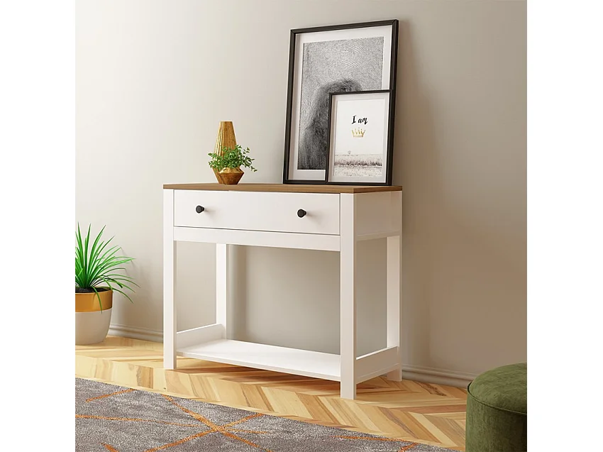 Consola para recibidor color blanco negro estilo clásico con cajón Corlay - Blanco