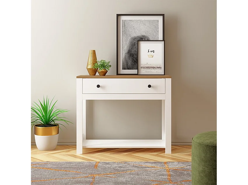 Consola para recibidor color blanco negro estilo clásico con cajón Corlay - Blanco