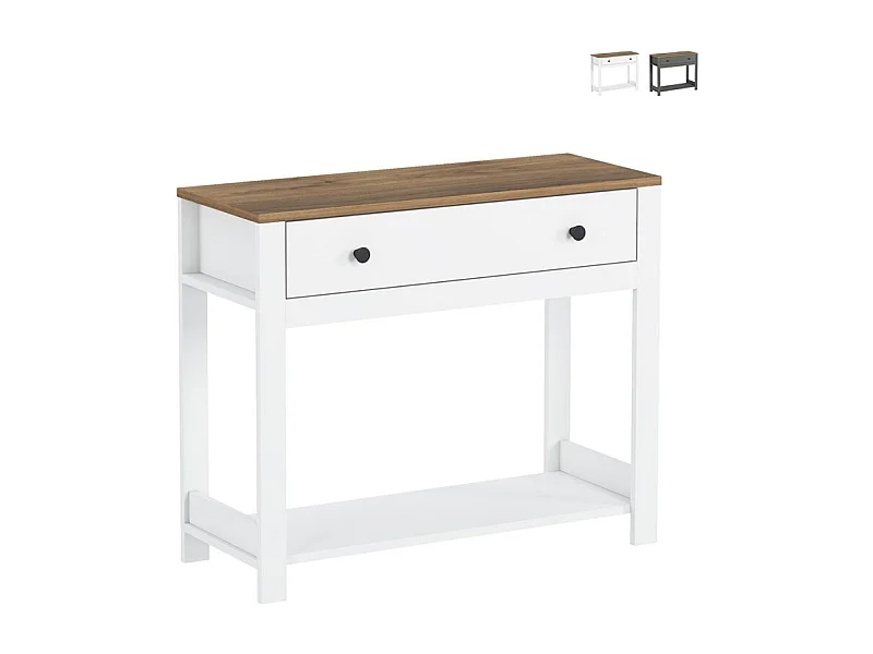 Consola para recibidor color blanco negro estilo clásico con cajón Corlay - Blanco