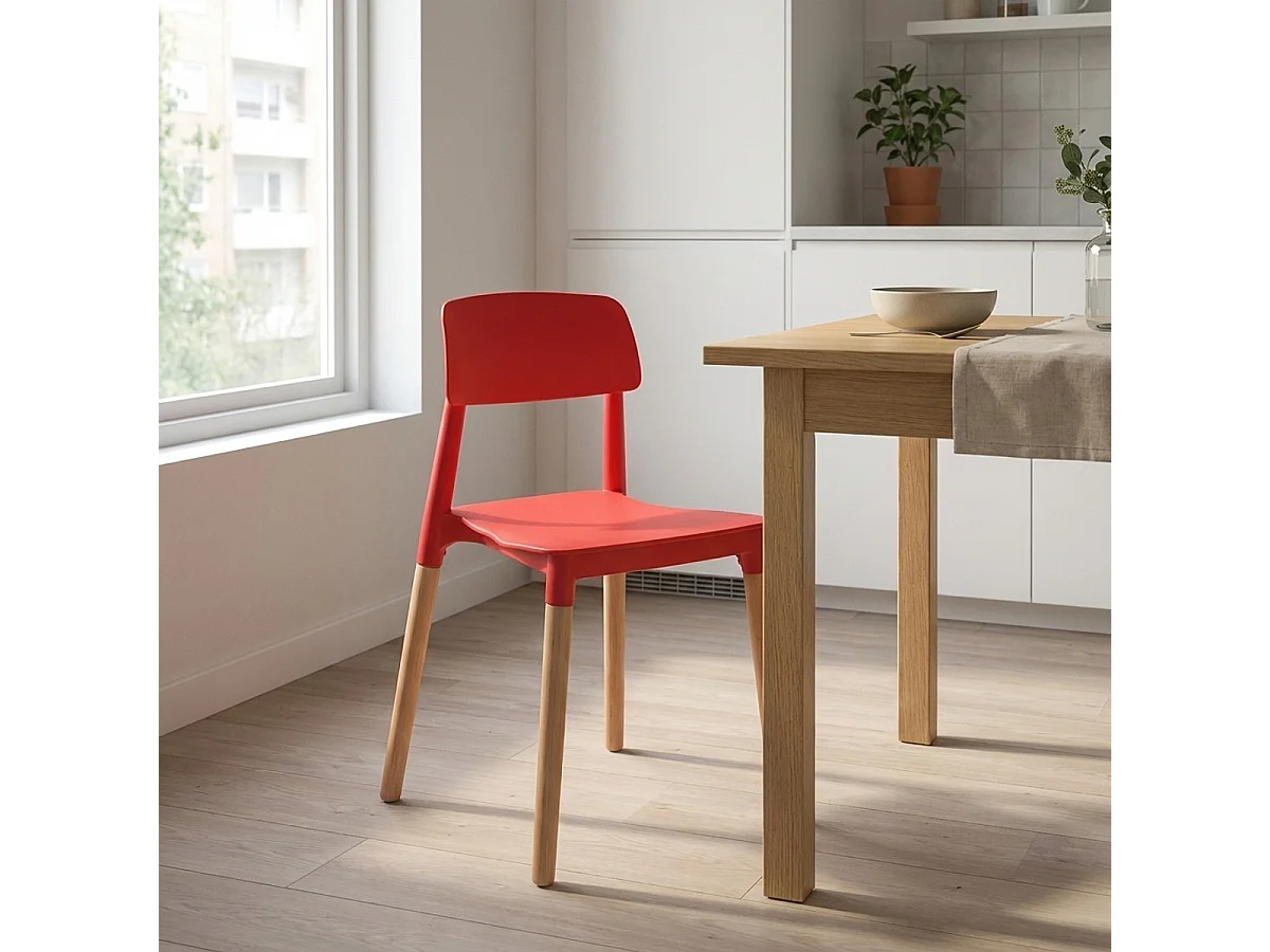 Stock 20 Sillas Bar Polipropileno Y Madera Diseño Moderno Barcellona - Rojo