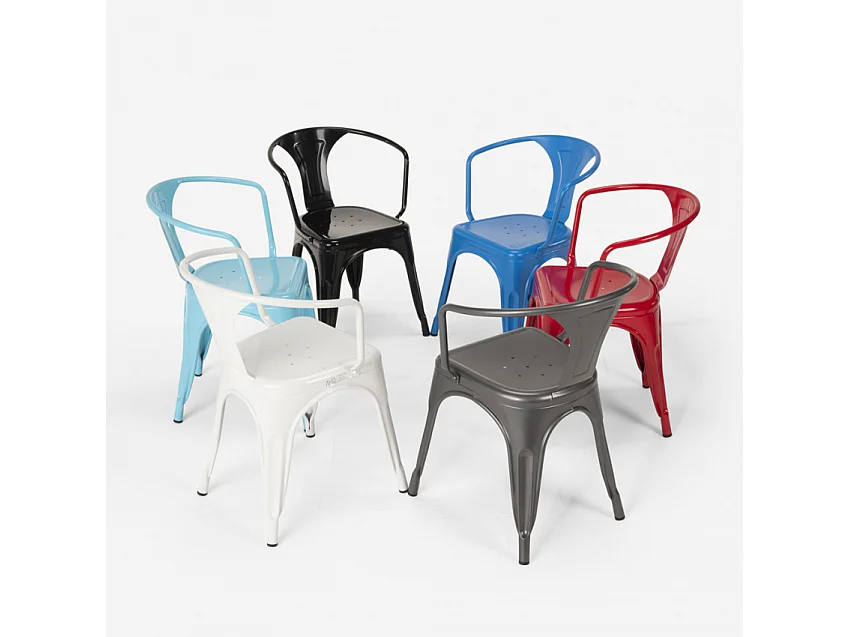 stock 20 sillas industrial con reposabrazos acero para cocina y bar steel arm - Azul Marino