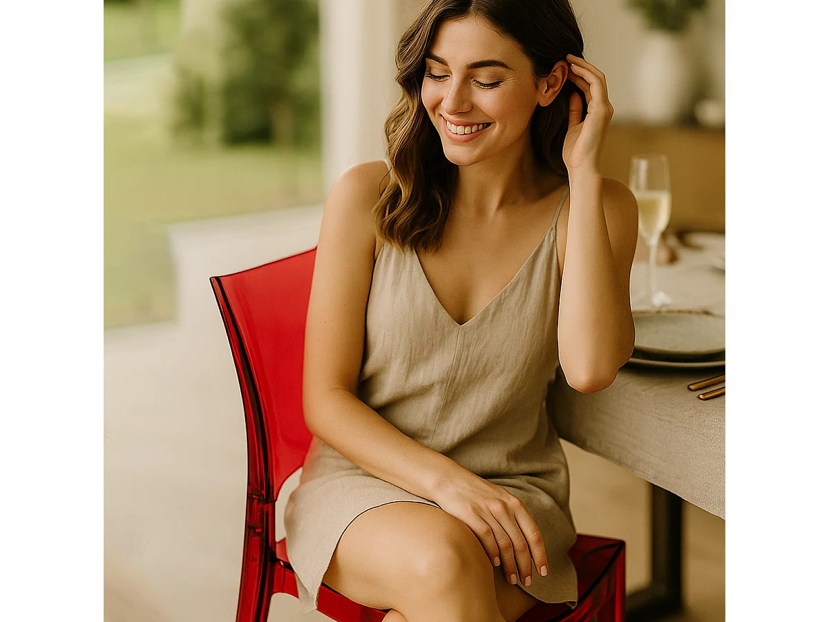 18 Sillas B-Side Grand Soleil bar cafetería transparentes Oferta stock - Rojo Transparente