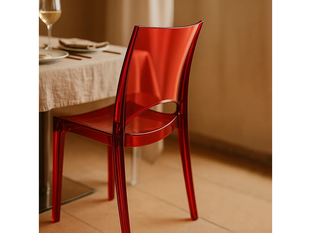 18 Sillas B-Side Grand Soleil bar cafetería transparentes Oferta stock - Rojo Transparente