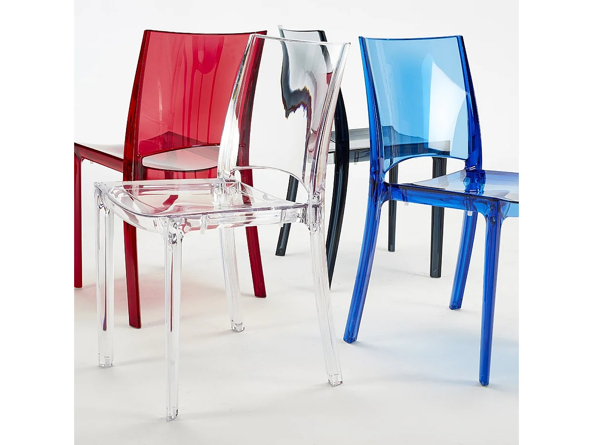 18 Sillas B-Side Grand Soleil bar cafetería transparentes Oferta stock - Azul Transparente