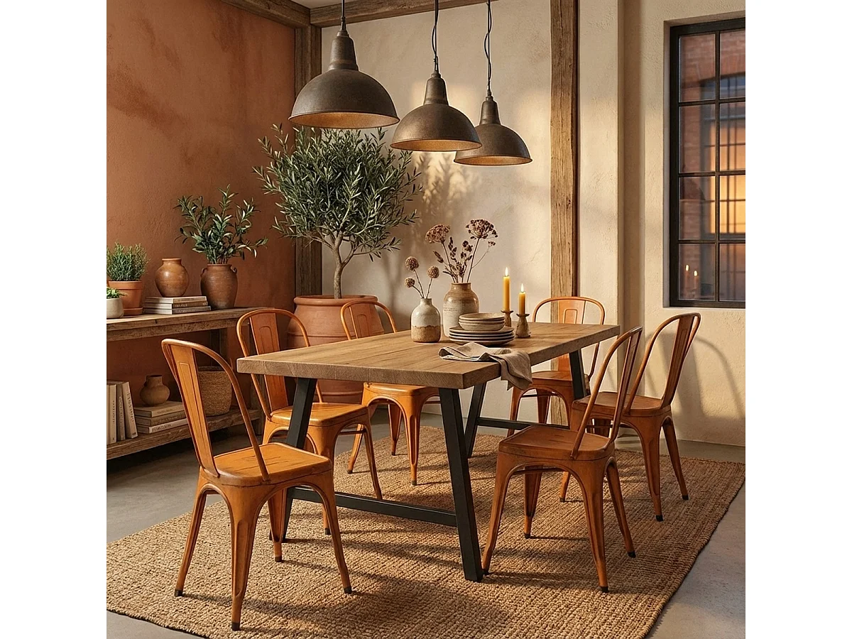 20 sillas diseño industrial metal vintage shabby chic estilo steel old Stock - Naranja