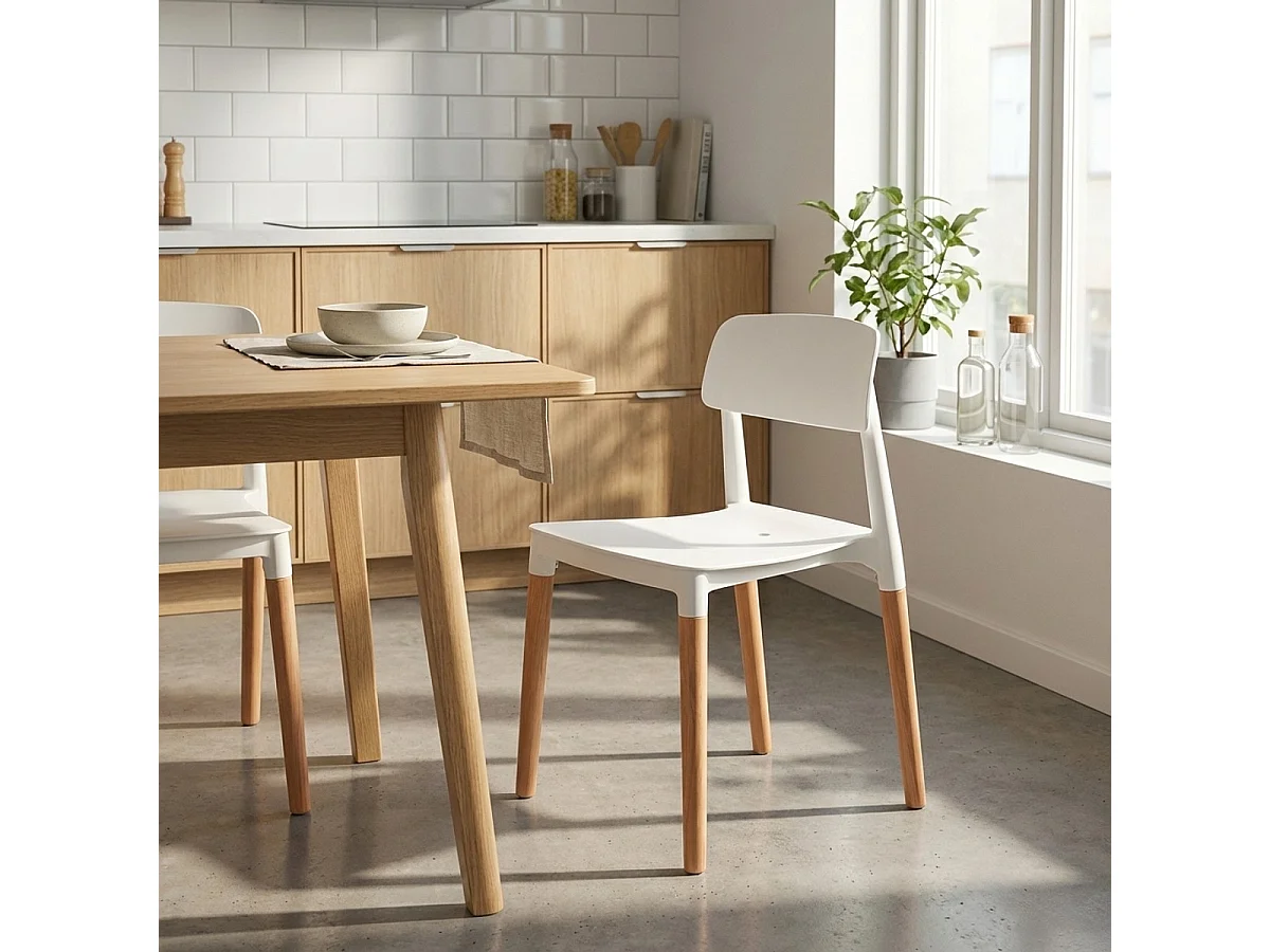 Stock 20 Sillas Bar Polipropileno Y Madera Diseño Moderno Barcellona - Blanco