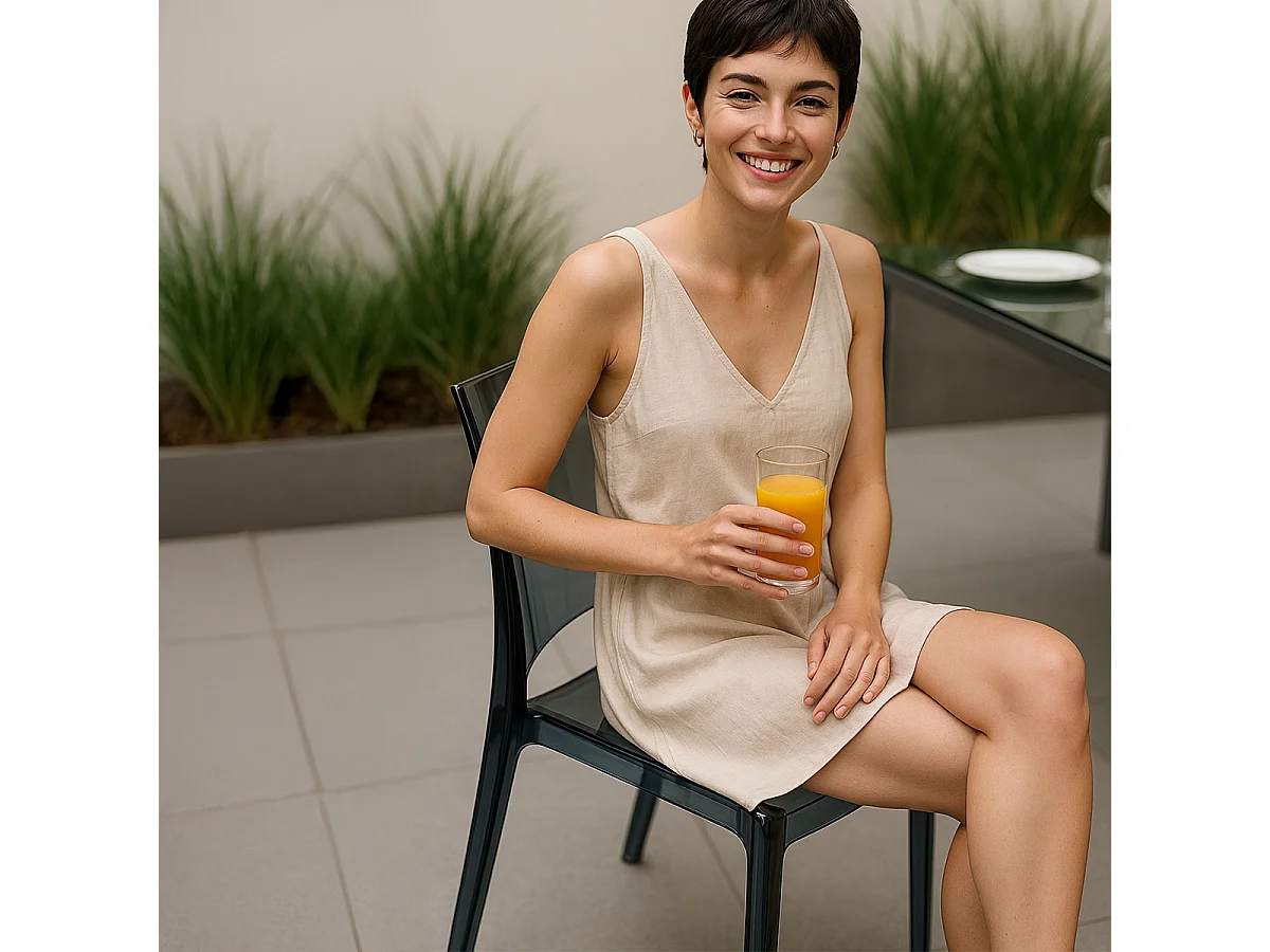 18 Sillas B-Side Grand Soleil bar cafetería transparentes Oferta stock - Transparente Antracita Negro