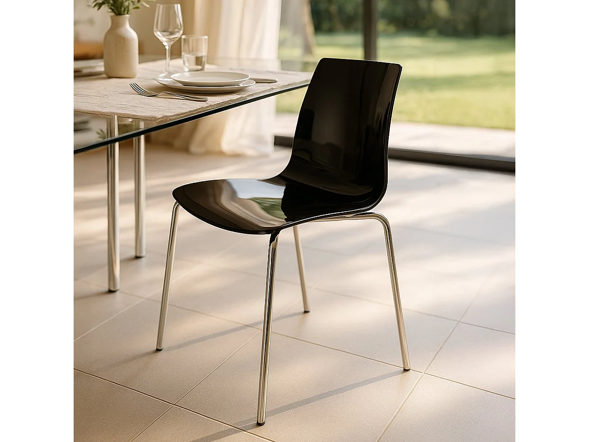 Lollipop Grand Soleil conjunto de 12 sillas con patas de acero Stock - Negro
