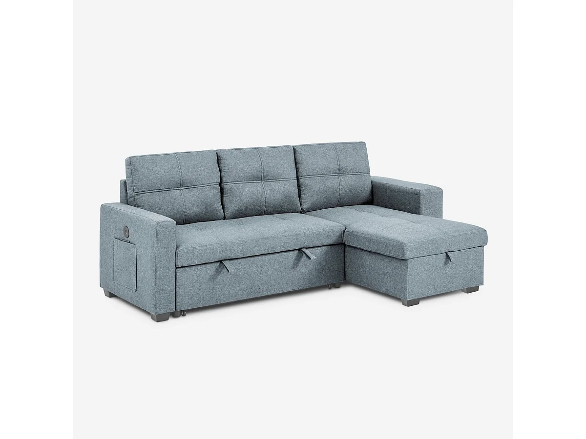 Canapé convertible 3 places avec méridienne et rangement USB-C bibliothèque Civis - Gris foncé