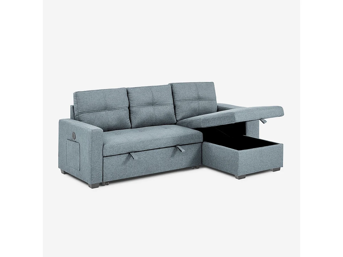 Canapé convertible 3 places avec méridienne et rangement USB-C bibliothèque Civis - Gris foncé