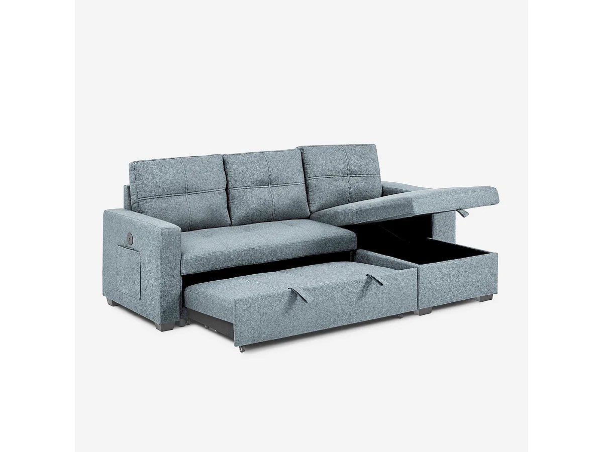 Canapé convertible 3 places avec méridienne et rangement USB-C bibliothèque Civis - Gris foncé