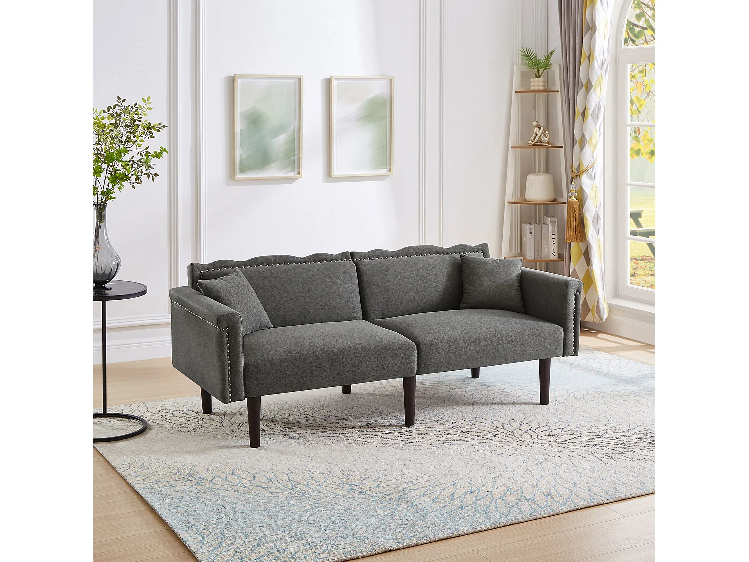 Canapé Confortable avec coussins Tissu coton lin Pieds bois noyer Gris antique (Sans matelas)