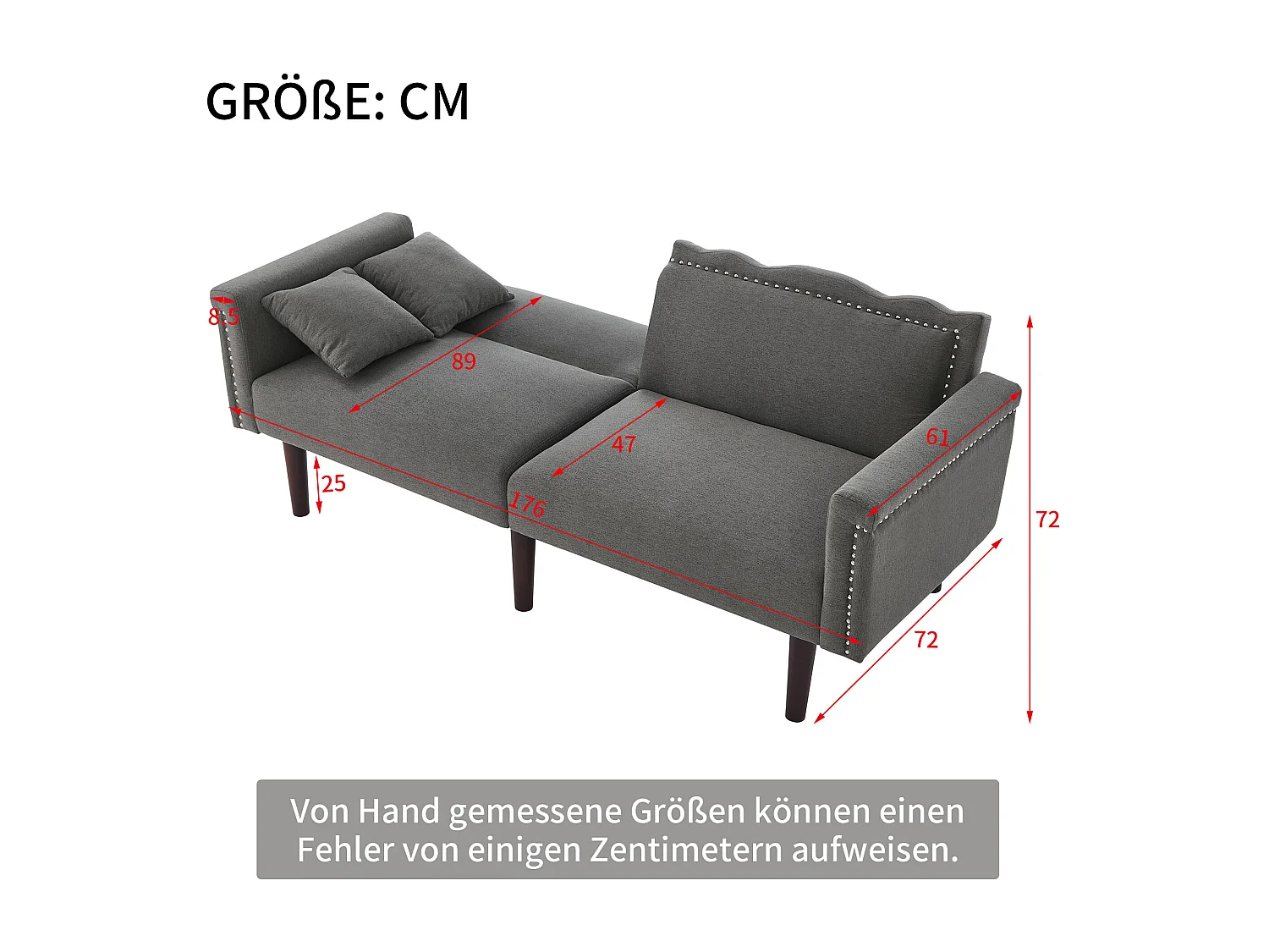 Canapé Confortable avec coussins Tissu coton lin Pieds bois noyer Gris antique (Sans matelas)