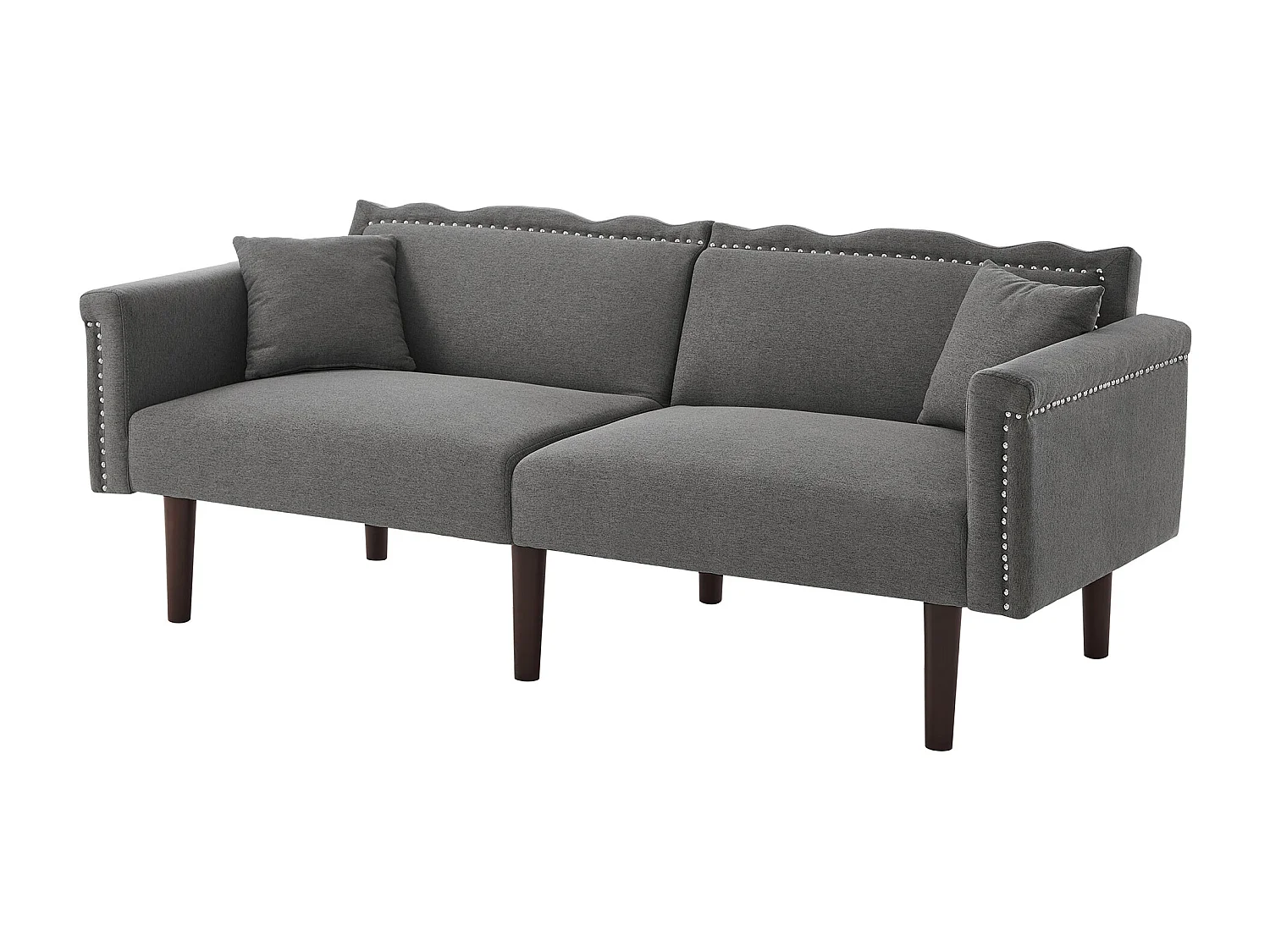 Canapé convertible 2 places, dossier double réglable indépendamment, coussins inclus, mousse, gris antique