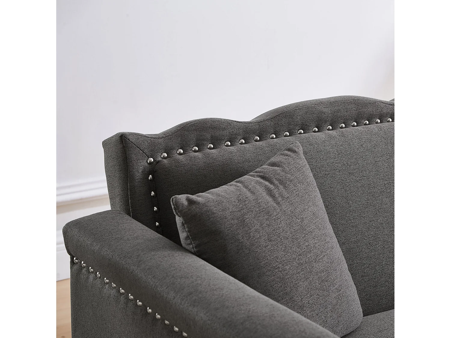 Canapé convertible 2 places, dossier double réglable indépendamment, coussins inclus, mousse, gris antique