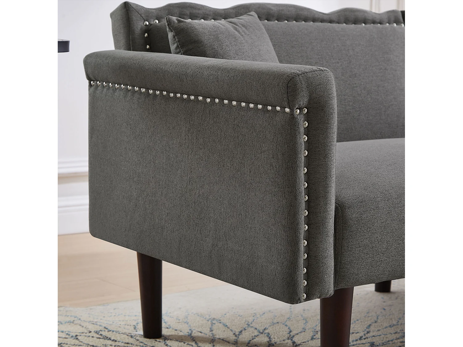 Canapé convertible 2 places, dossier double réglable indépendamment, coussins inclus, mousse, gris antique