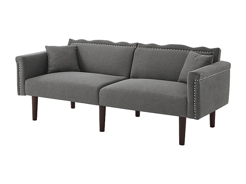 Slaapbank Onafhankelijk verstelbare rugleuningen Katoen linnen stof Hoge dichtheid schuim 6 houten poten Antiekgrijs (Zonder matras)