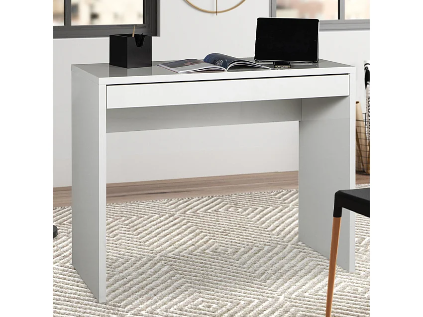 Escritorio de diseño rectangular con cajón blanco para oficina y estudio 100x40cm Sidus