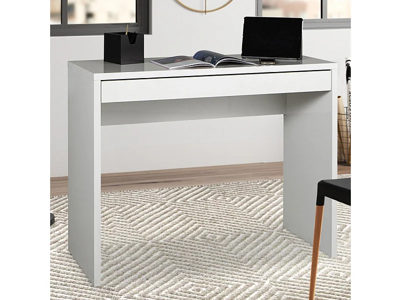 Escritorio de diseño rectangular con cajón blanco para oficina y estudio 100x40cm Sidus