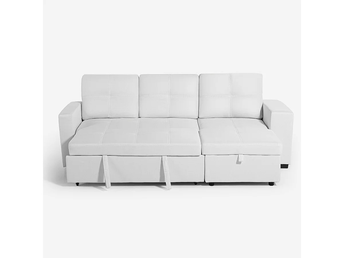 Canapé convertible 3 places avec méridienne et rangement USB-C bibliothèque Civis - Blanc