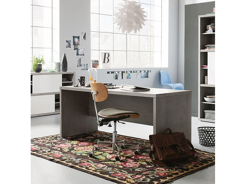 Scrivania Da Ufficio In Legno Grigio Effetto Cemento Design Moderno 180x69cm Pratico