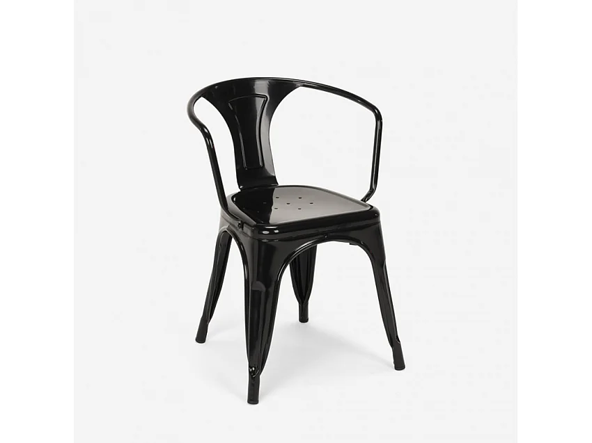 stock 20 sillas industrial con reposabrazos acero para cocina y bar steel arm - Negro