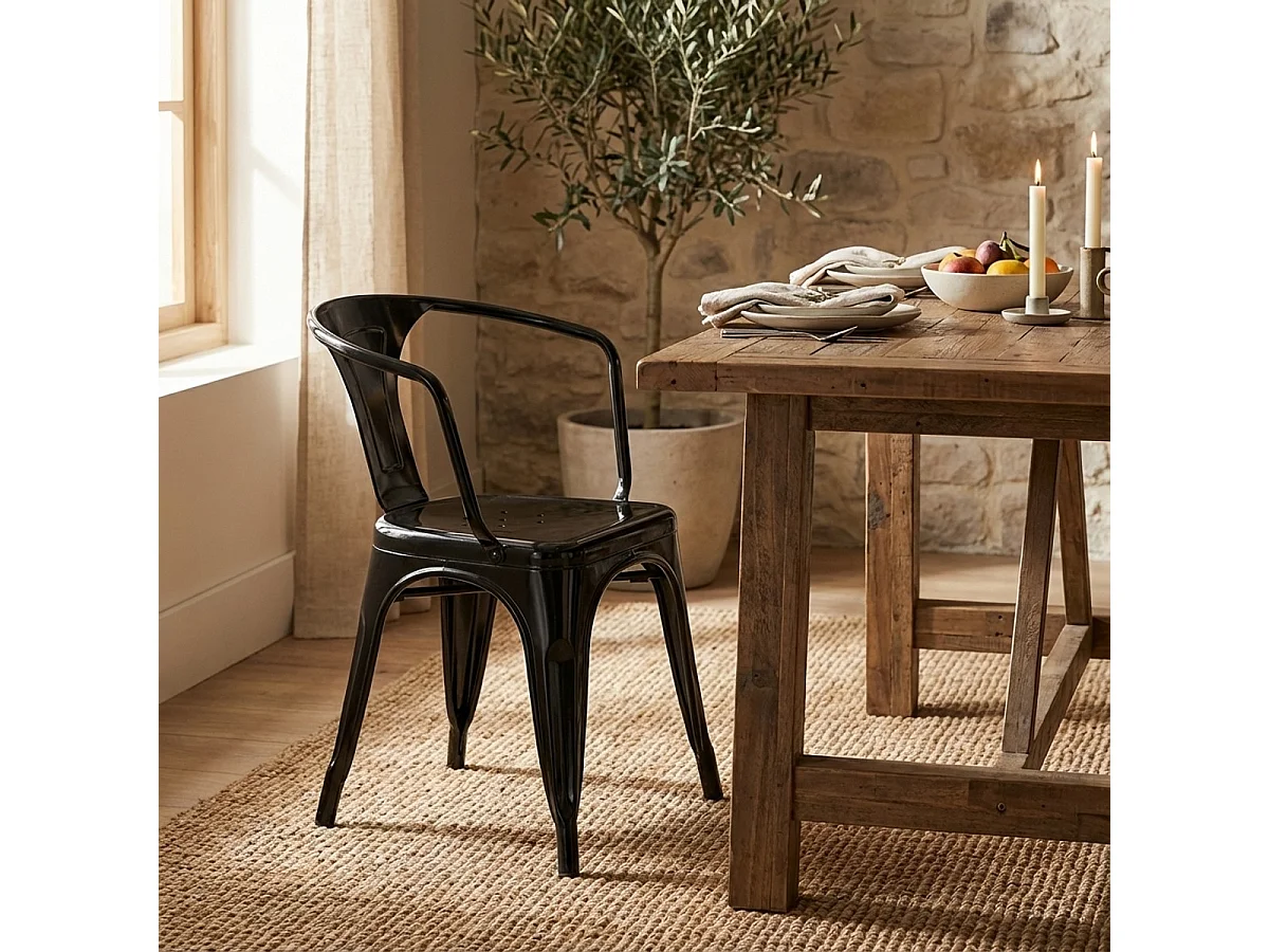 stock 20 sillas industrial con reposabrazos acero para cocina y bar steel arm - Negro