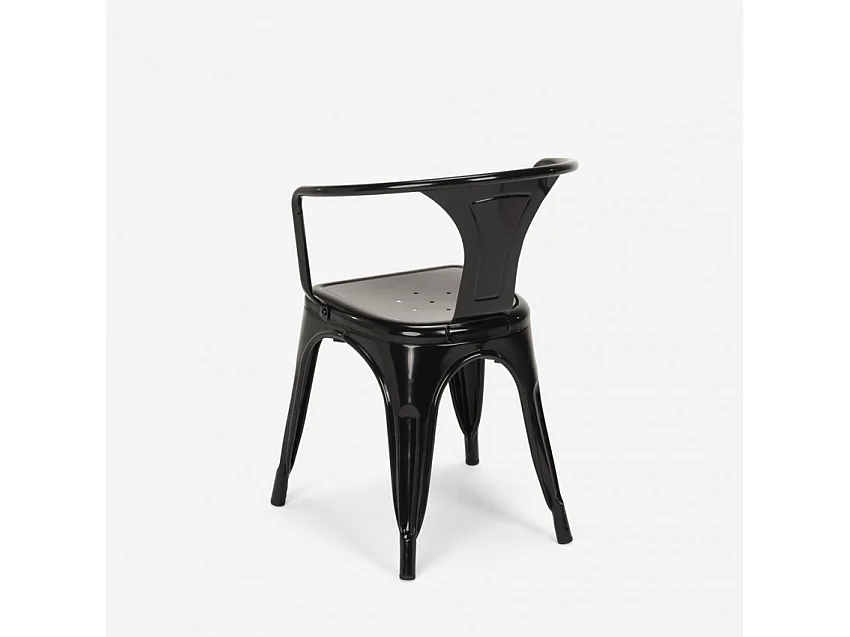 stock 20 sillas industrial con reposabrazos acero para cocina y bar steel arm - Negro