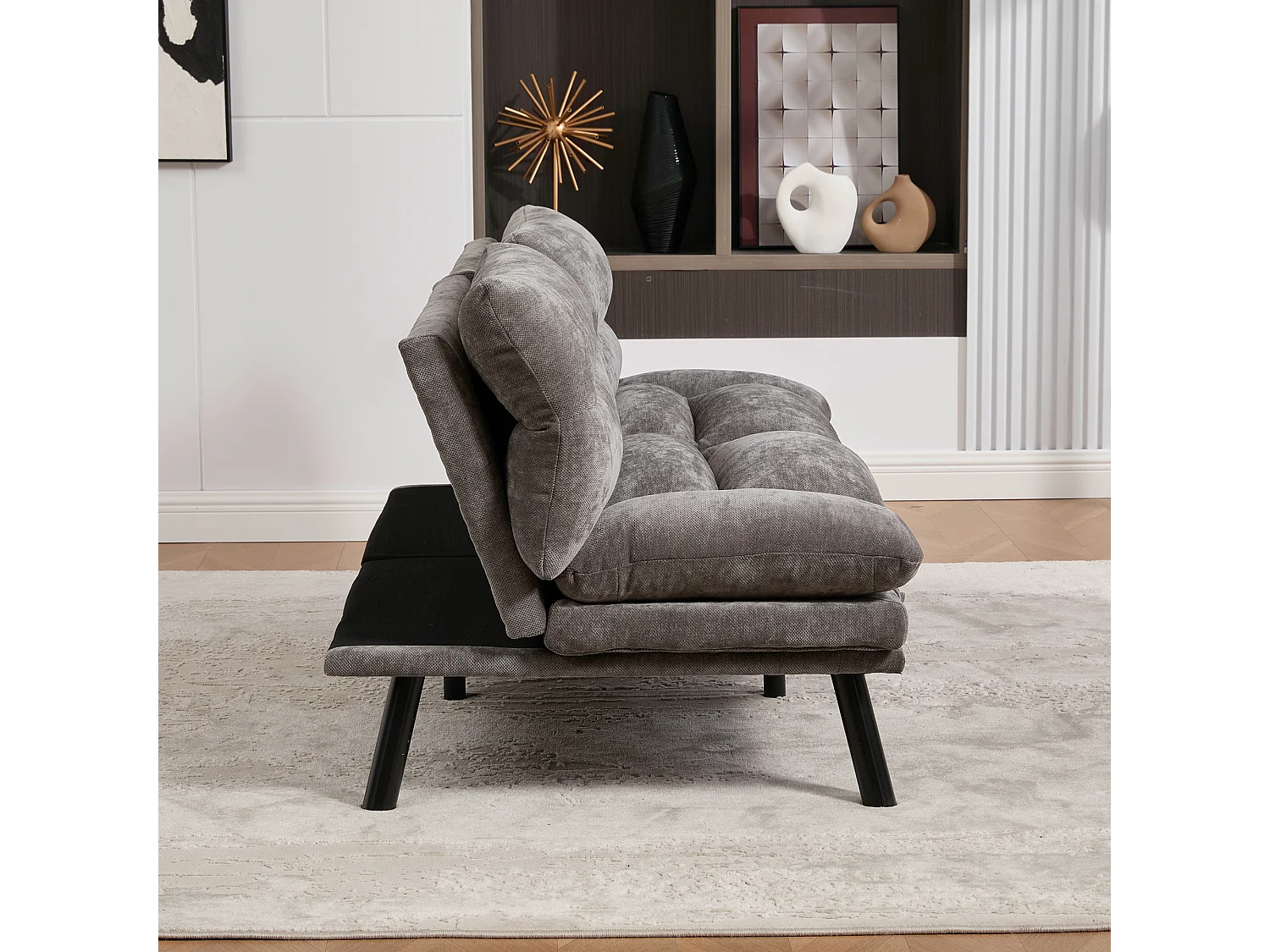 Canapé lit 165x90x76cm Siège design Réglable Chenille Pour salon Gris foncé