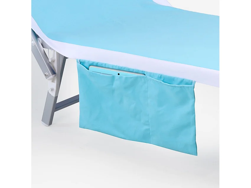 Telo copri lettino mare spiaggia piscina asciugamano microfibra 2 tasche - Azzurro