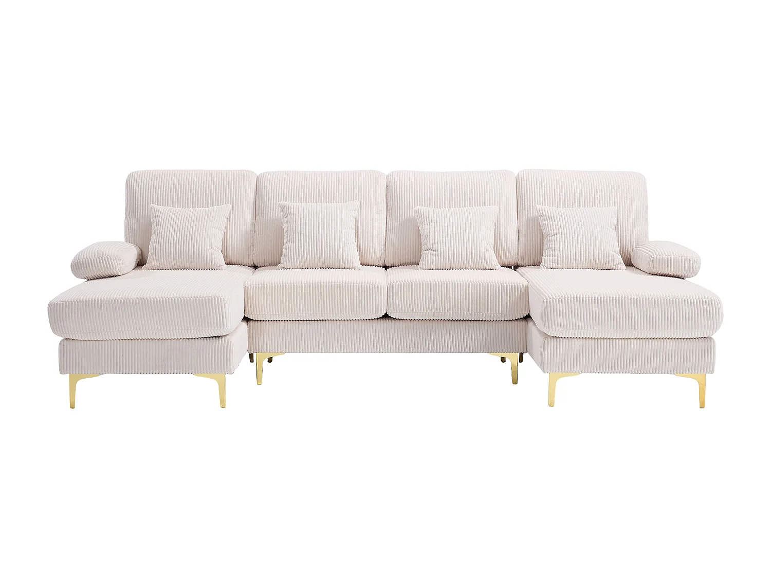 Canapé familial en U 265 x 135 cm 4 coussins inclus LED d'ambiance et USB-C design moderne velours beige