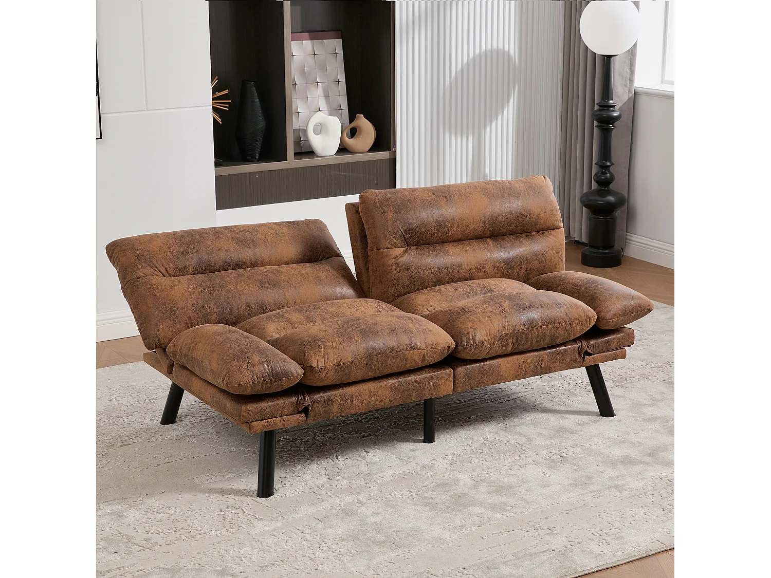 Canapé familial en U 265 x 135 cm 4 coussins inclus LED d'ambiance et USB-C design moderne velours beige